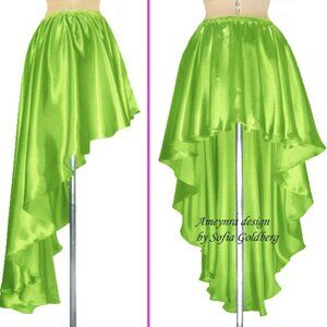 Bright Green Satin High Low Skirt Asymmetric. Elastic waist. Ameynra design Sz L